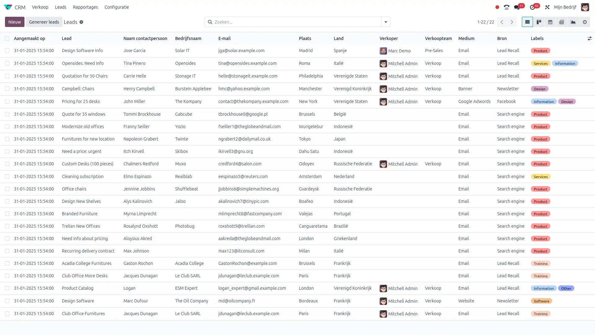 Laat leads direct binnenkomen in Odoo